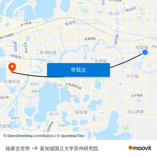 陆家交管所 to 新加坡国立大学苏州研究院 map