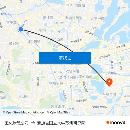宝化炭黑公司 to 新加坡国立大学苏州研究院 map