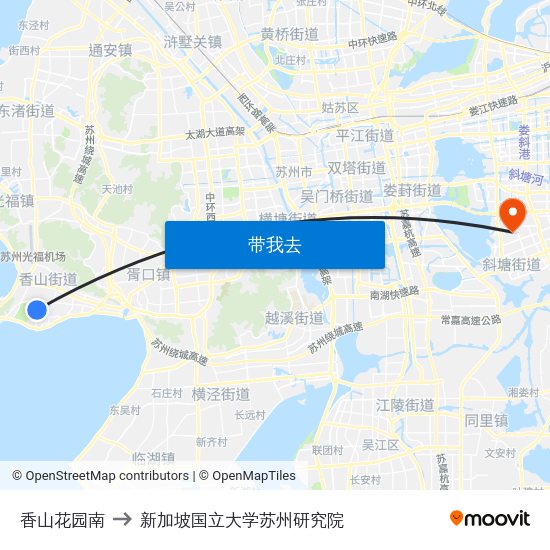 香山花园南 to 新加坡国立大学苏州研究院 map