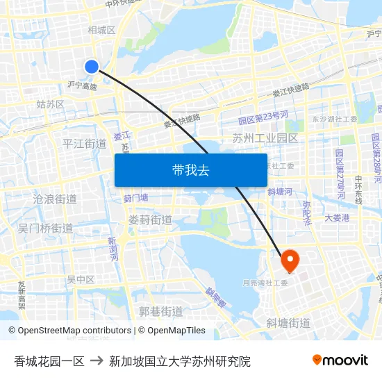 香城花园一区 to 新加坡国立大学苏州研究院 map
