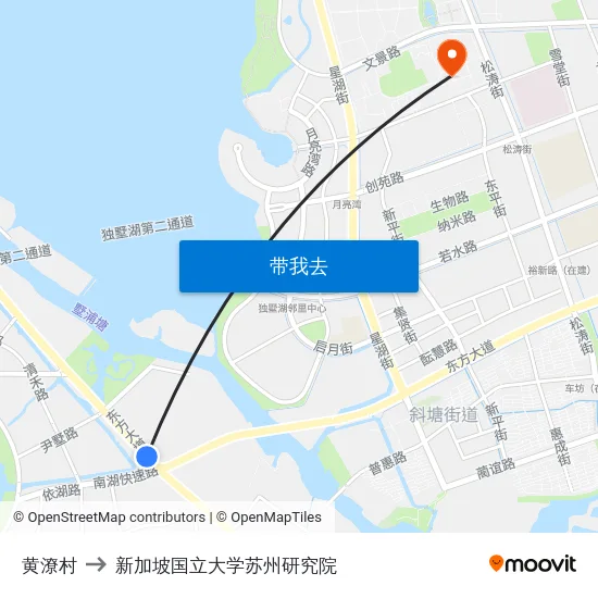 黄潦村 to 新加坡国立大学苏州研究院 map