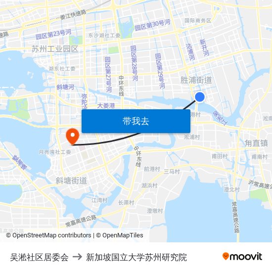 吴淞社区居委会 to 新加坡国立大学苏州研究院 map