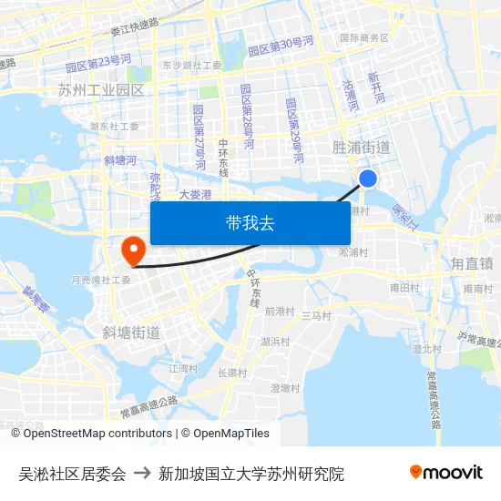 吴淞社区居委会 to 新加坡国立大学苏州研究院 map