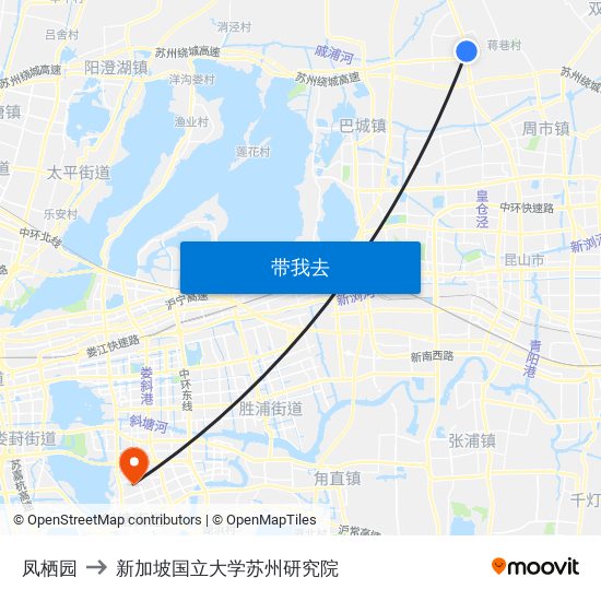 凤栖园 to 新加坡国立大学苏州研究院 map