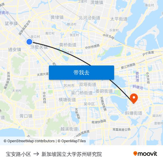 宝安路小区 to 新加坡国立大学苏州研究院 map