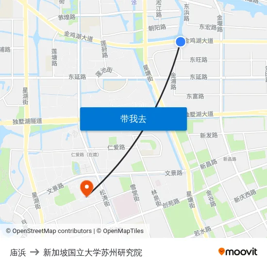 庙浜 to 新加坡国立大学苏州研究院 map