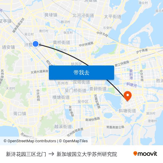 新浒花园三区北门 to 新加坡国立大学苏州研究院 map
