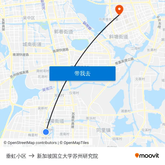 垂虹小区 to 新加坡国立大学苏州研究院 map