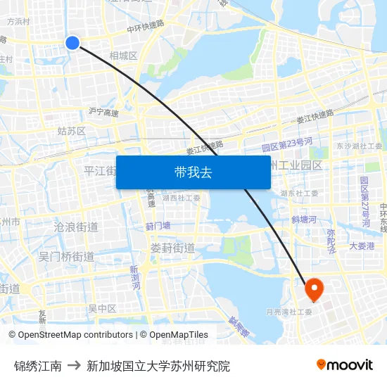 锦绣江南 to 新加坡国立大学苏州研究院 map