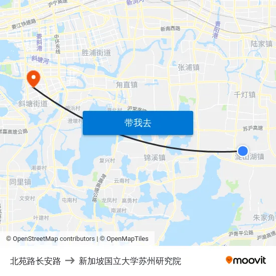 北苑路长安路 to 新加坡国立大学苏州研究院 map