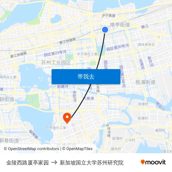 金陵西路厦亭家园 to 新加坡国立大学苏州研究院 map