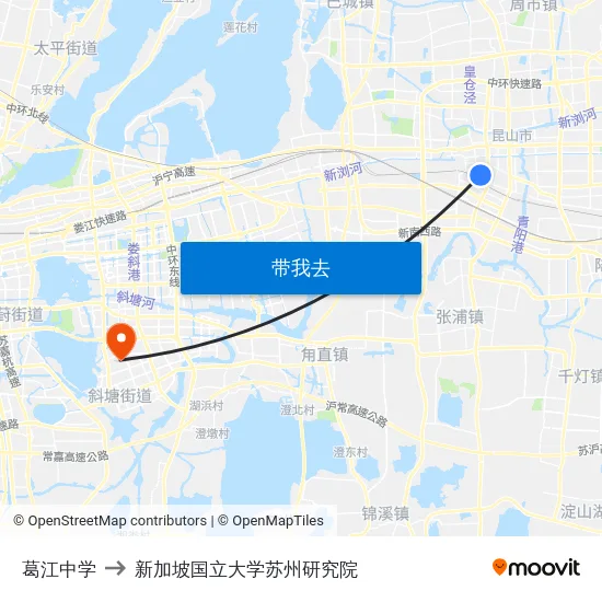 葛江中学 to 新加坡国立大学苏州研究院 map