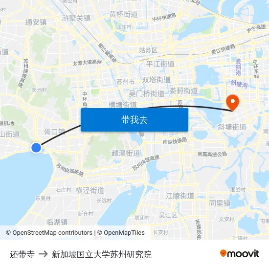 还带寺 to 新加坡国立大学苏州研究院 map