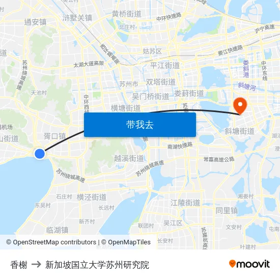 香榭 to 新加坡国立大学苏州研究院 map
