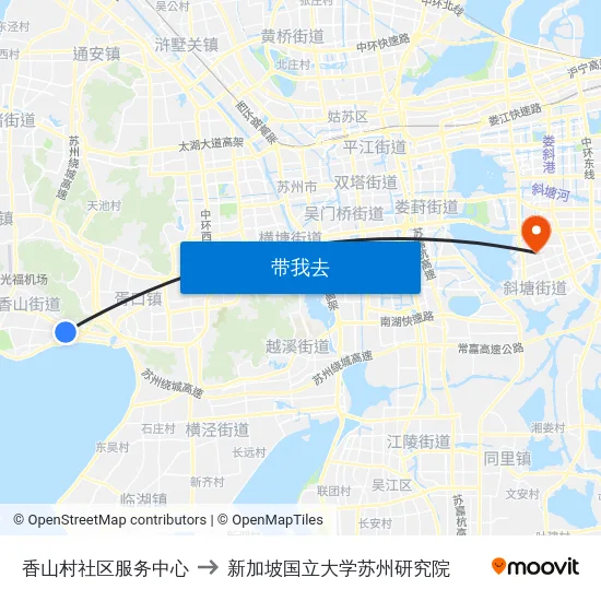 香山村社区服务中心 to 新加坡国立大学苏州研究院 map