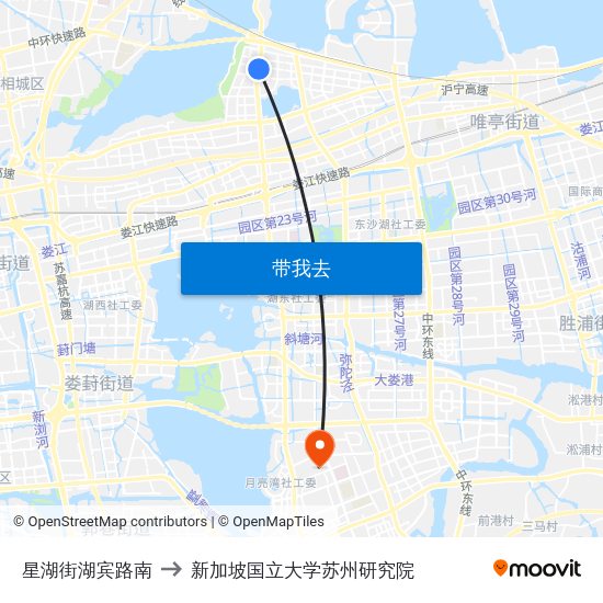星湖街湖宾路南 to 新加坡国立大学苏州研究院 map