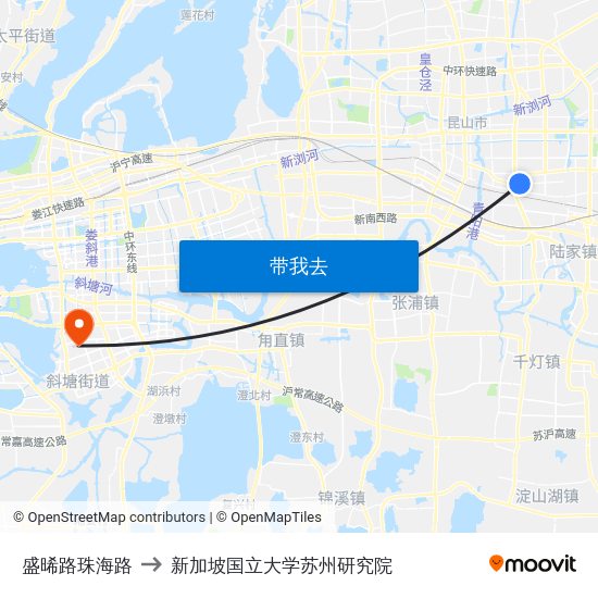 盛晞路珠海路 to 新加坡国立大学苏州研究院 map