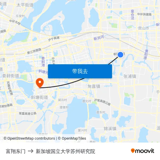 富翔东门 to 新加坡国立大学苏州研究院 map