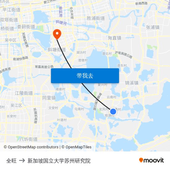 全旺 to 新加坡国立大学苏州研究院 map
