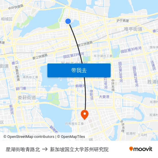 星湖街唯青路北 to 新加坡国立大学苏州研究院 map