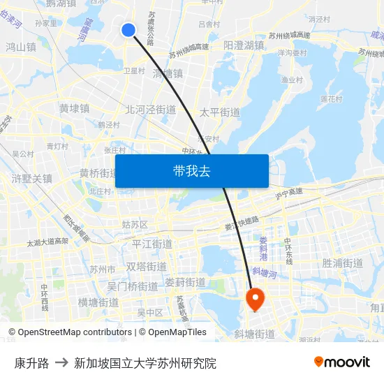 康升路 to 新加坡国立大学苏州研究院 map