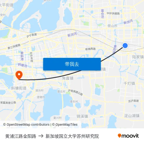 黄浦江路金阳路 to 新加坡国立大学苏州研究院 map