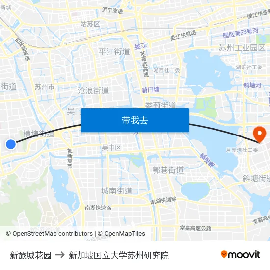 新旅城花园 to 新加坡国立大学苏州研究院 map