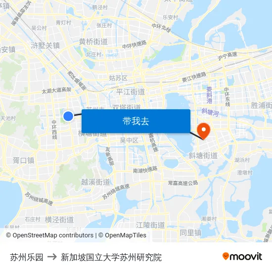 苏州乐园 to 新加坡国立大学苏州研究院 map