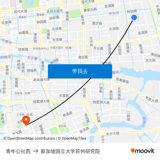 青年公社西 to 新加坡国立大学苏州研究院 map