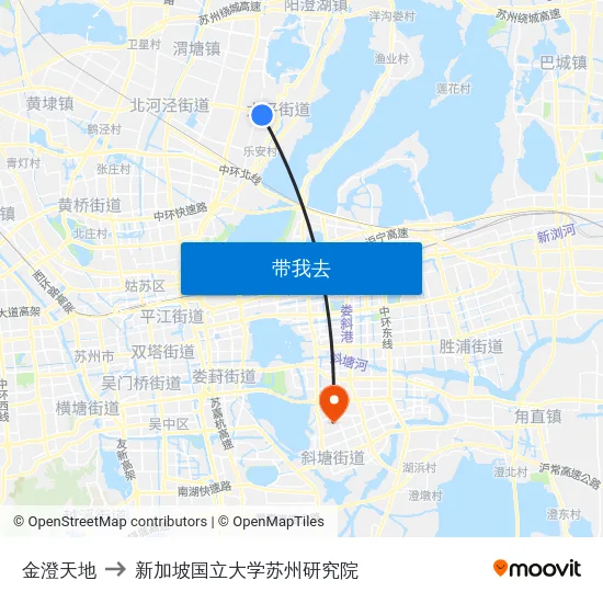 金澄天地 to 新加坡国立大学苏州研究院 map