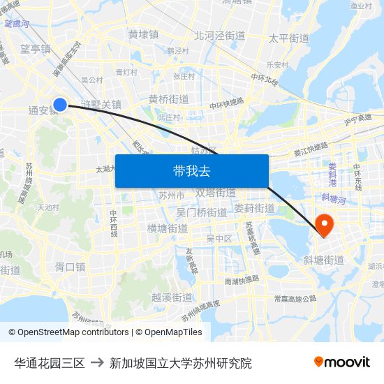 华通花园三区 to 新加坡国立大学苏州研究院 map