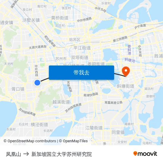凤凰山 to 新加坡国立大学苏州研究院 map