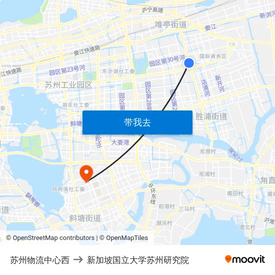 苏州物流中心西 to 新加坡国立大学苏州研究院 map