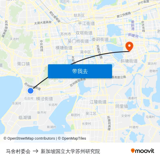 马舍村委会 to 新加坡国立大学苏州研究院 map