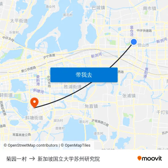 菊园一村 to 新加坡国立大学苏州研究院 map