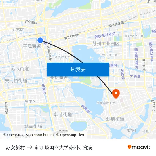 苏安新村 to 新加坡国立大学苏州研究院 map