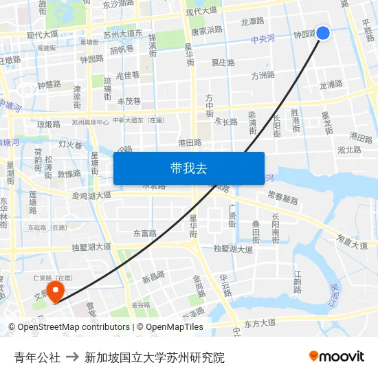 青年公社 to 新加坡国立大学苏州研究院 map