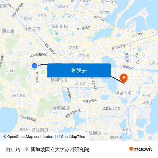 何山路 to 新加坡国立大学苏州研究院 map