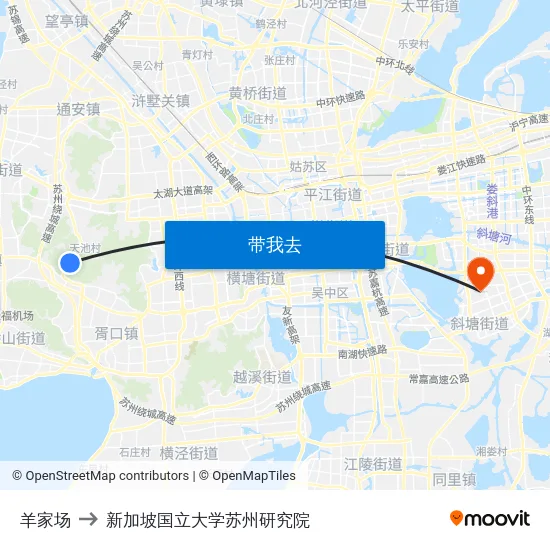 羊家场 to 新加坡国立大学苏州研究院 map