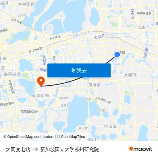 大同变电站 to 新加坡国立大学苏州研究院 map