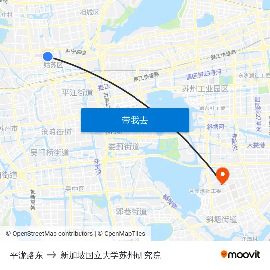 平泷路东 to 新加坡国立大学苏州研究院 map