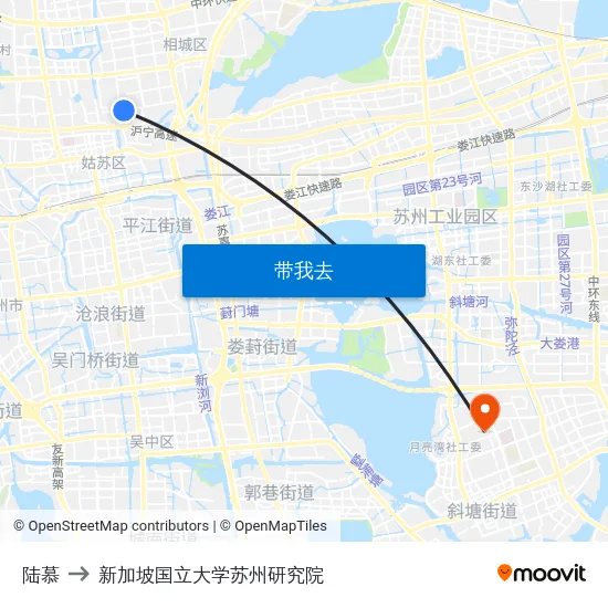 陆慕 to 新加坡国立大学苏州研究院 map