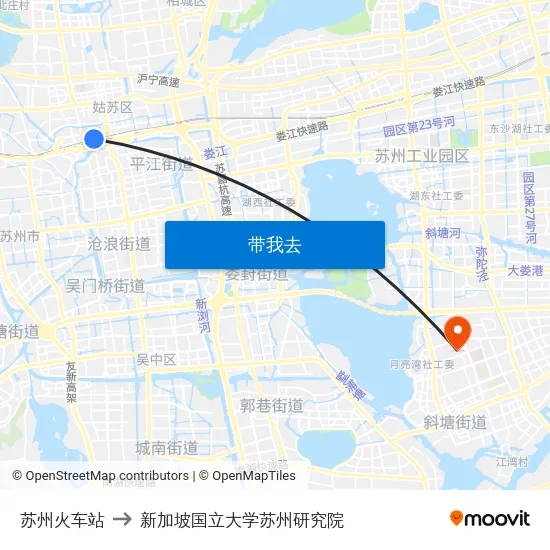 苏州火车站 to 新加坡国立大学苏州研究院 map