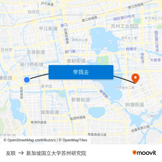 友联 to 新加坡国立大学苏州研究院 map