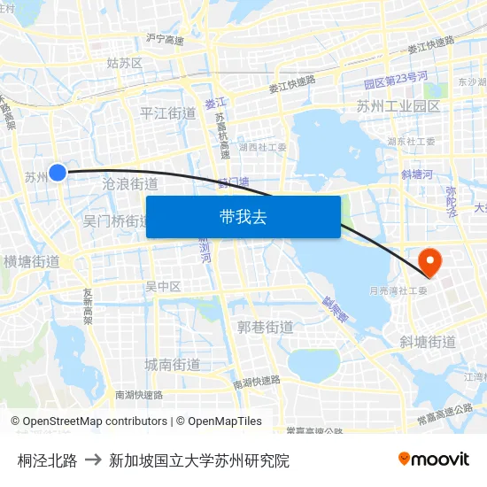 桐泾北路 to 新加坡国立大学苏州研究院 map