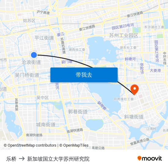 乐桥 to 新加坡国立大学苏州研究院 map