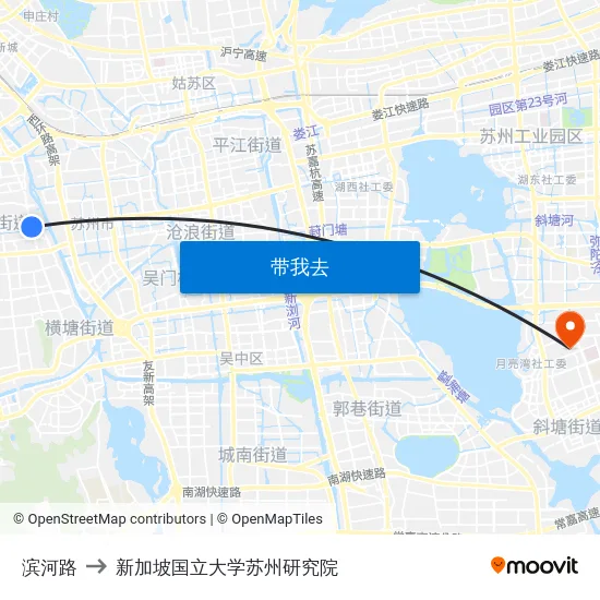 滨河路 to 新加坡国立大学苏州研究院 map