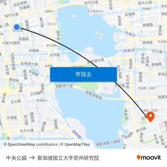 中央公园 to 新加坡国立大学苏州研究院 map