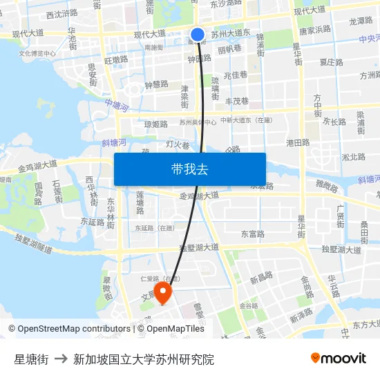 星塘街 to 新加坡国立大学苏州研究院 map