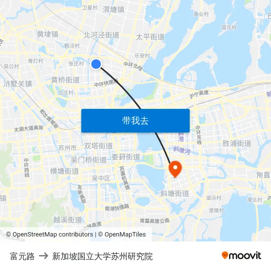 富元路 to 新加坡国立大学苏州研究院 map